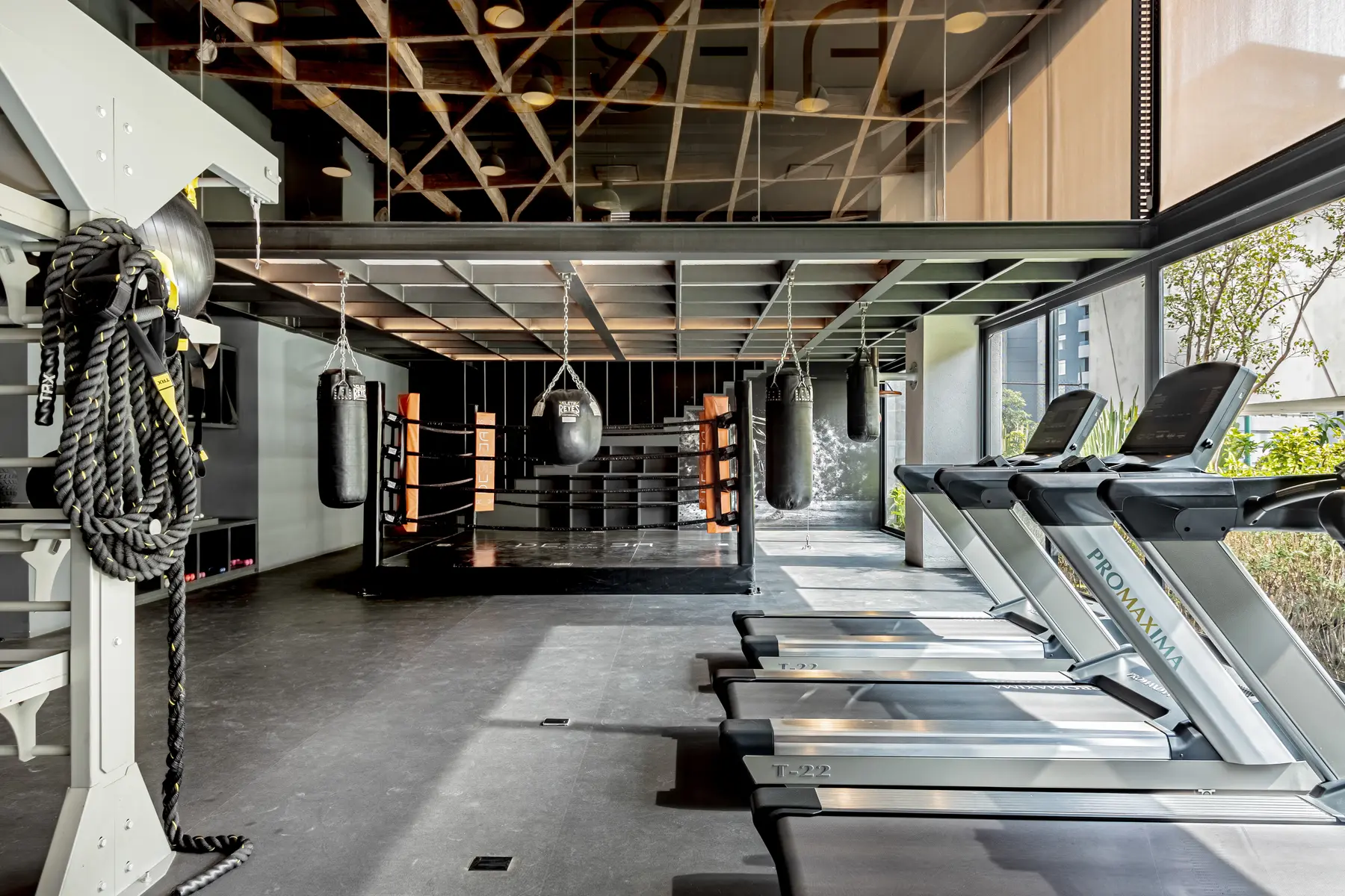 Gimnasio con área de box